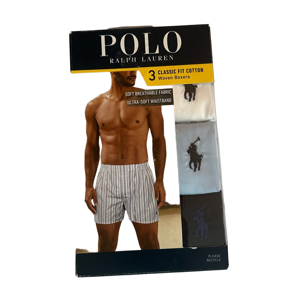 Polo Ralph Lauren Classic Fit Woven Boxer Black White Blue Small